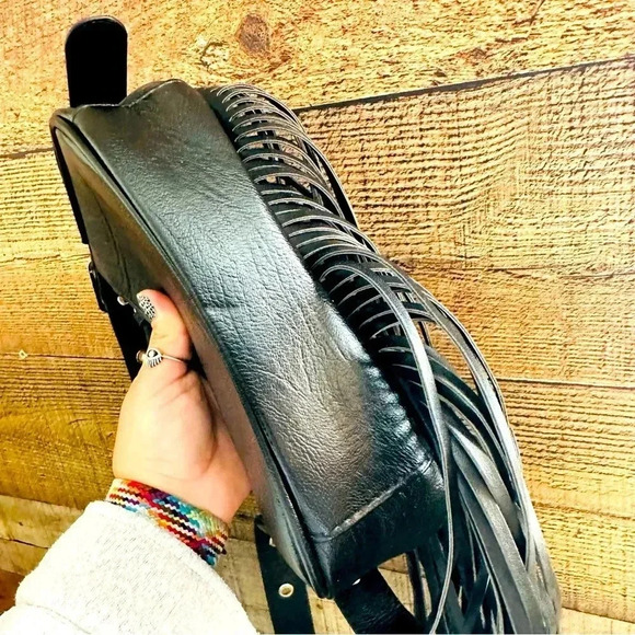 NWOT Motorcycle/Goth Style Fringed Studded Crossbody - Picture 7 of 9